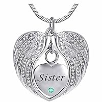Heart Cremation Urn Necklace for Ashes Urn Jewelry Memorial Pendant with Fill Kit and Gift Box - Always on My Mind Forever in My Heart for Sister(December)
