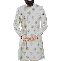 Cream Sherwani for Men Indian Groom Outfit with Floral Motifs SH1011