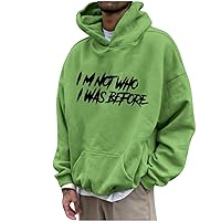 Mens Letter Print Hoodie Not Who I Was Before Hooded Sweatshirt Hipster Graphic Pullover Hoody Relaxed Fit Sweater