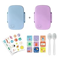 Bento Lunch Box for kids Boys & Girls with Cutlery Set, Stickers Sheets (5+ Years), Kids Lunch Box Leak Proof & Dishwasher safe | Pre-School Daycare Kids Lunch Box Containers Bundle (Blue & Lilac)