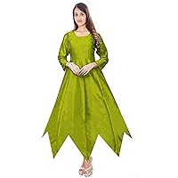Beautiful Women's Tunic Art Dupien Poly Silk Handkerchief Dress Top Casual Frock Suit Light Green Color Wedding Wear Plus Size (Small)