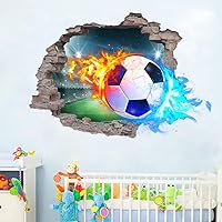 3D Soccer Wall Stickers Removable Soccer Wall Decals for Boys Break Through The Wall Vinyl Football Soccer Wall Stickers Murals Vinyls Decals for Teenager Room Playroom Decor (T0206)