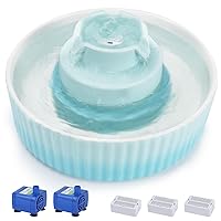 Ceramic Cat Water Fountain, 2.1L/71oz Cat Fountain with 3 Carbon Filters and 2 Water Pumps, Cupcake Pet Water Fountain for Cats and Dogs (Light Blue)