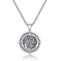 MEDWISE St Christopher Necklace for Mens 925 Sterling Silver Saint Christopher Compass Necklace St Christopher Medal St Christopher Pendant Necklace Jewelry Gifts for Men