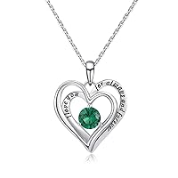Double Heart Birthstone Pendant Necklace - 925 Sterling Silver Dainty Love You Forever Round Gemstone Cubic Zirconia 18” Platinum Plated Adjustable Chain Necklaces Jewelry Gifts for Girls Wife