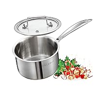 DELARLO Tri-Ply Stainless Steel Small Saucepan With Lid, Induction Cooking Sauce Pot Sauce Pans, Stainless Steel Heavy Bottom Saucier Pot Cookware, Dishwasher Safe & Oven Safe(2 Quart)
