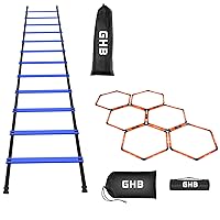 Agility Ladder 1 Pack and Hex Agility Rings 1 Pack 12 Rung 20ft with 3 Carrying Bag