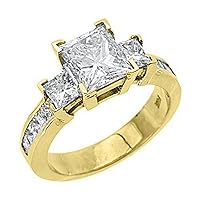 14k Yellow Gold Princess Cut Past Present Future 3 Stone Diamond Ring 3.33 Carats