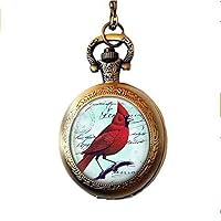 Cardinal Jewelry Cardinal Pocket Watch Necklace Cardinal Red Bird Pocket Watch Necklace