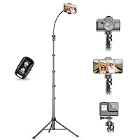 UBeesize 88’’ Flexible Phone Tripod with 14.95’’ Gooseneck, Remote and Phone Holder, Overhead Cell Phone Stand＆Selfie Stick for Video Recording, Compatible with iPhone Android Phone, Camera Black