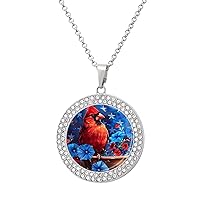 Cardinal Bird American Morning Glory Flower Flag Customized Necklace Picture Pendant Elegant Multicolored Diamond Jewelry for Women