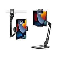 HoverBar Duo (2nd Gen) for iPad / iPad Pro/Tablets | Adjustable Arm with New Quick-Release Weighted Base and Surface Clamp Attachments for Mounting (Black)