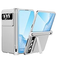 Pixel Fold Case, Magnetic Hinge Protection Case with Kickstand Pen Holder and Pen, Compatible with Google Pixel Fold 2023 (Silver)