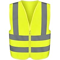 53941A High Visibility Safety Vest with Reflective Strips | Size Large | Neon Yellow Color | Zipper Front | For Emergency, Construction and Safety Use