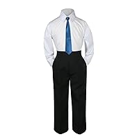 3pc Baby Toddler Kid Boy Wedding Formal Suit Black Pants Shirt Necktie Set Sm-4T (Small (0-6 Months), Green Teal)