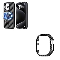 MONOCARBON Real Carbon Fiber Case for iPhone 15 Pro Max + case for Apple Watch S9 /8/7 45mm
