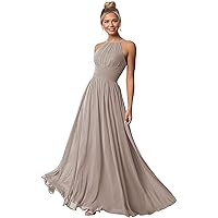 Women's Halter Bridesmaid Dresses for Wedding Long Chiffon Ruched Formal Evening Party Gowns