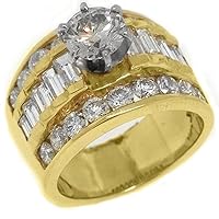 14k Yellow Gold 3.60 Carats Brilliant Round & Baguette Diamond Engagement Ring