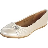 Ivory Pearl or White Infant & Girl's Flat Shoes with Rhinestone Heart