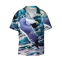Funny Seagull Men's Summer Short-Sleeved Shirts, Casual Shirts, Loose Fit with Pockets