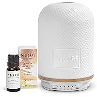 NEOM – Wellbeing Pod Essential Oil Diffuser & Happiness Oil Blend (0.33fl oz) Ultrasonic Aroma with Ceramic Cover, LED Light & Timer…