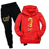 Casual 2 Piece Outfits for Boys Girls,Cristiano Ronaldo Hoodies and Sweatpants Sets Classic Sweatshirts with Pocket