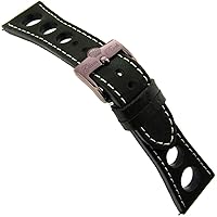 26mm Glam Rock Thick Genuine Leather Brown White Stitch 3Hole Watch Band EZ PINS