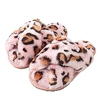 Girls Fluffy Slippers for Kids Cute Fuzzy Slippers Open Toe Warm Fur Slides Cross Band Plush Slip on House Indoor Slippers