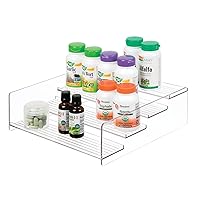 mDesign Plastic Bathroom Storage Organizer Shelf for Cabinet, Vanity, Countertop - Holds Vitamins, Supplements, Medicine Bottles, Nail Polish, Makeup - 4 Levels - Ligne Collection, Clear