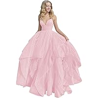 Spaghetti Sparkly Tulle Prom Dresses for Teens Evening Party Formal Gowns Puffy Tieded Sweet 16 Dresses