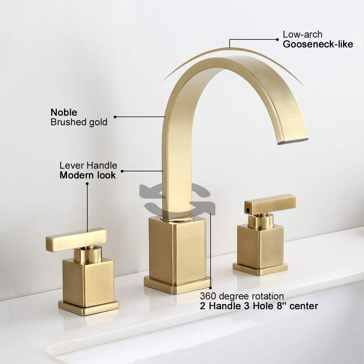 WorbWay Bathroom Faucet Gold, 2 Lever Handle 8 inch Widespread Bathroom Sink Faucet with Pop-Up Drain