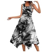 Summer Dresses for Women 2024 Sleeveless Swing Dress Casual Crewneck Boho Sundress Handkerchief Hem Tank Maxi Dress