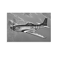 P-51 Mustang Fighter World War II Retro Military Aircraft Art Black And White Creative Decorative Po Canvas Wall Art Prints for Wall Decor Room Decor Bedroom Decor Gifts 16x24inch(40x60cm) Unframe-s