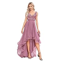 Women's V-Neck Sequin Evening Dress Elegant Sleeveless Floor Length Party Cocktail Prom Dresses