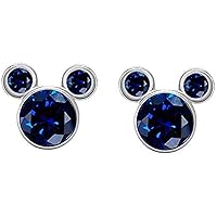 Blue Sapphire Diamond Womens Girls Mickey Minnie Mouse Stud Earrings 925 Sterling Silver 14k White Gold Plated (Push Back)
