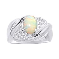 Diamond & Opal Ring Set In Sterling Silver - Color Stone Birthstone Ring