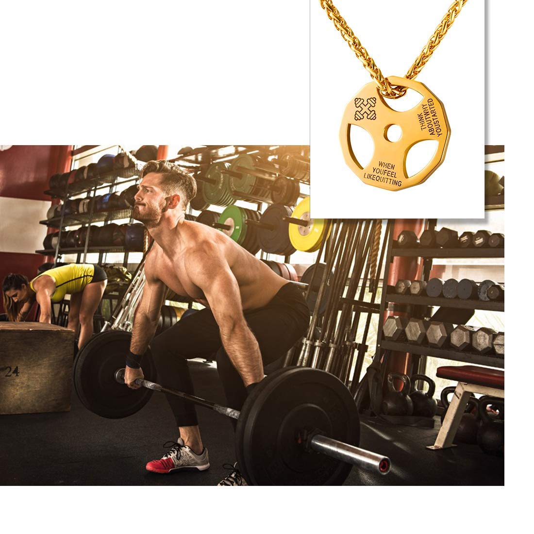 U7 Men Fitness Dumbbell Necklace Set, Gold+Steel