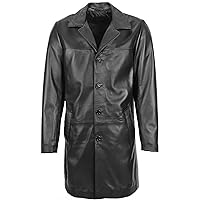 Black Mens 3 4 Length Leather Car Coat