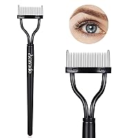 Eyelash Comb, Arc Designed Eyelash Separator Mascara Applicator Eyebrow Brush Metal Teeth Eye Lash Tool with Comb Cover, Black