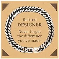 Retired Designer Gifts, Never forget the difference you've made, Appreciation Retirement Birthday Cuban Link Chain Bracelet for Men, Women, Friends, Coworkers
