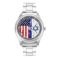 American Israel Flag Men's Quartz Watch Stainless Steel Wrist Watch Classic Casual Watch for Women