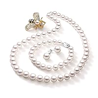 Real Freshwater Cultured Pearl Necklace and Earring Set for Women, AAA Quality Pearls Necklaces with Earrings and Bracelet Jewelry Gifts Sets for Anniversary, Wedding and Birthday.