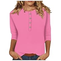 Womens Blouse, Polo Shirt Y2K Tops for Women Womens 3/4 Sleeve Shirt Ladies Blouse New Button Collar Tunic Dressy Tee Plus Size Casual Fashion Tshirt 2024 Tops 3/4 Sleeve Tops (Pink,3X-Large)