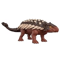Mattel Jurassic World Dominion Roar Strikers Ankylosaurus Dinosaur Action Figure with Roaring Sound and Attack Action, Toy Gift Physical & Digital Play