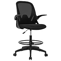 Drafting Chair Standing Desk Chair with Adjustable Foot Ring Mesh Back Tall Office Chair Task Lumbar Support Flip Up Arms Computer Chair
