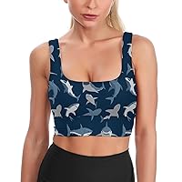 Blue Camo Sharks Pattern Women's Sports Bras Workout Yoga Bra Padded Fitness Crop Tank Tops