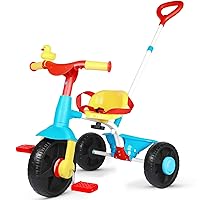 KRIDDO 2 in 1 Kids Tricycles Age 18 Month to 3 Years, Gift Toddler Tricycles for 2-3 Year Olds, Trikes for Toddlers with Push Handle and Duck Bell (Classic, EVA Wheel)
