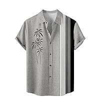 Men's Striped Printed Button Down Bowling Shirts Collared Short Sleeve Tee Shirts Summer Outdoor Leisure Tank Tops