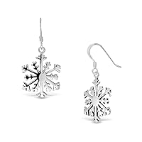 WithLoveSilver 925 Sterling Silver Charm Holiday Winter Christmas Snowflake Dangle Hook Earrings