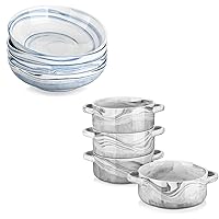 MALACASA 40 oz Marble Blue Pasta Bowls & 26 OZ Large Ceramic Soup Bowls With Handles